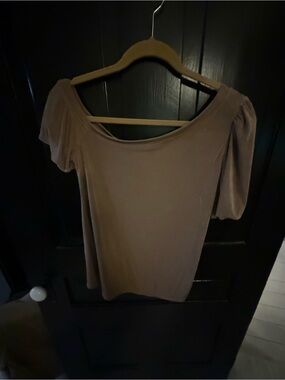 Red Brown Scoop Neck Short Sleeve Top